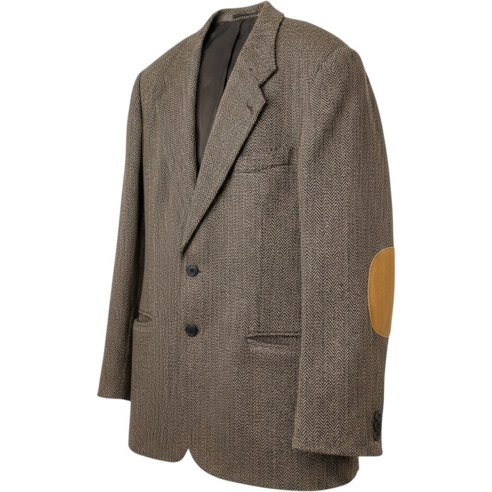 VTG Men's 100% Wool Blazer Jacket Brown Herringbone Academia Grandpa Elbow 44L